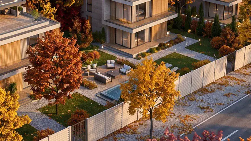 House with a concrete fence, view from above