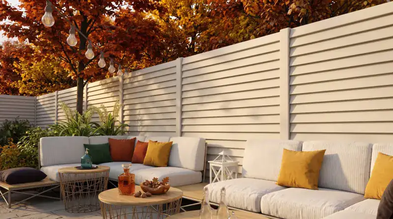White Rain Guard concrete fence around a terrace in autumn
