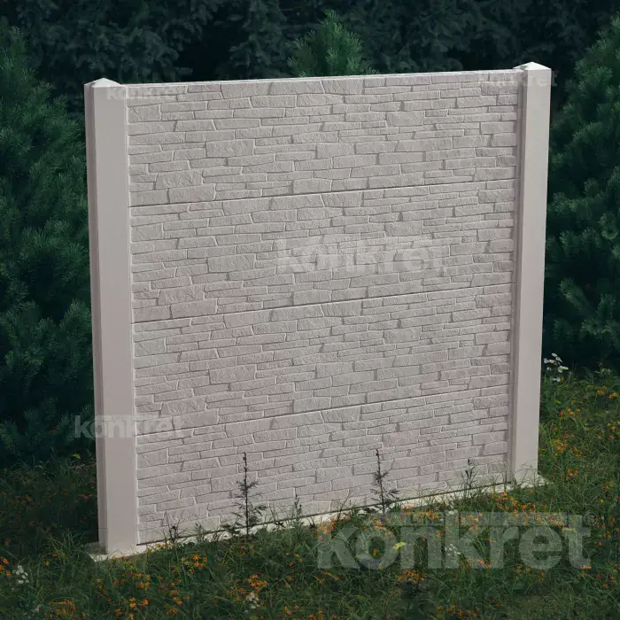 Stacked Stone (KT300) concrete fence, height 200 cm, white (premium)