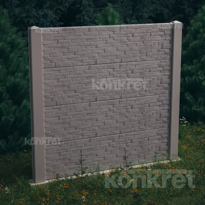 Stacked Stone (KT300) concrete fence, height 200 cm, grey (standard)